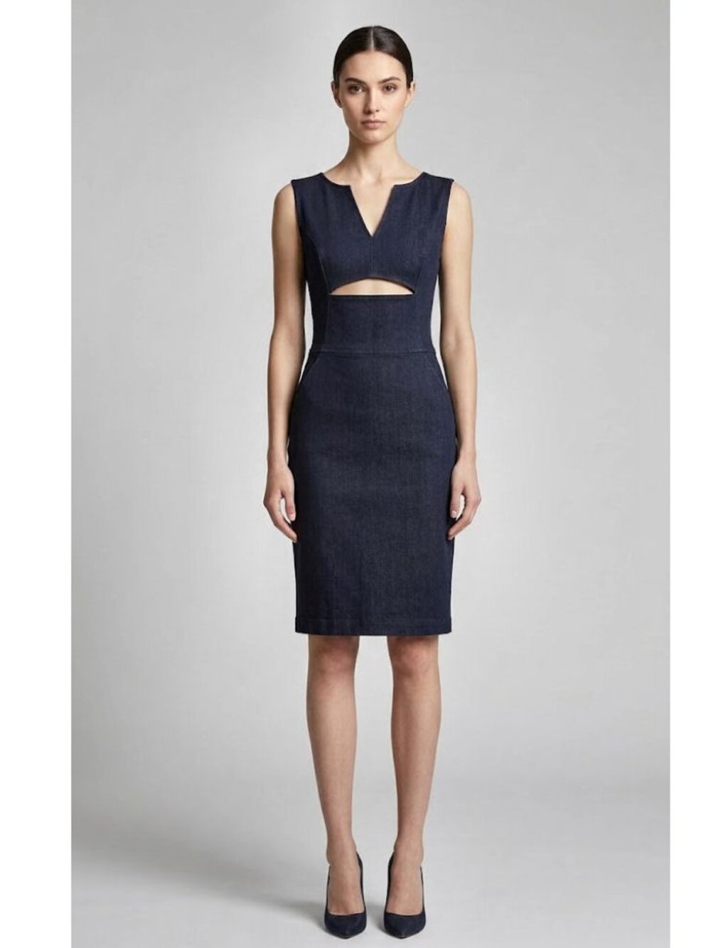Tomas Maier Made in Italy Denim Cutout Sheath Dress, Dark Indigo, Womens Size 2